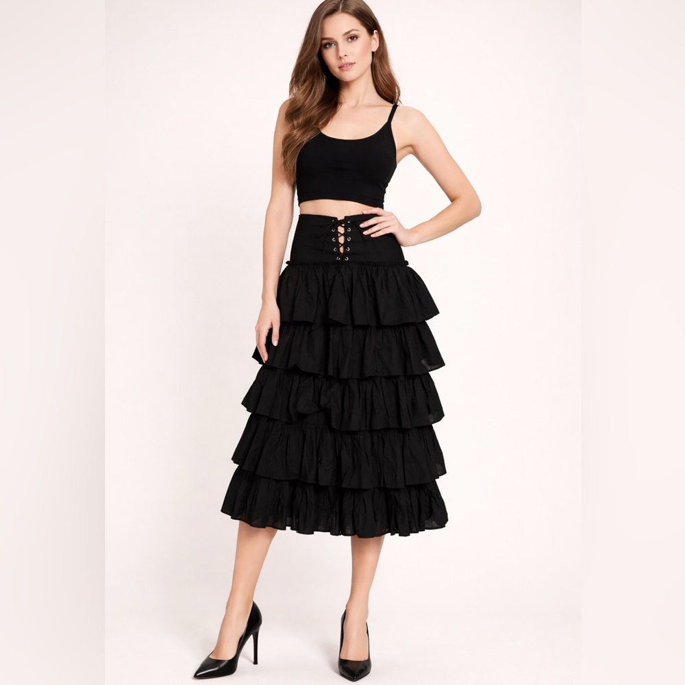 and Andrea Black Tiered Cotton Skirt Size 2XL/3XL